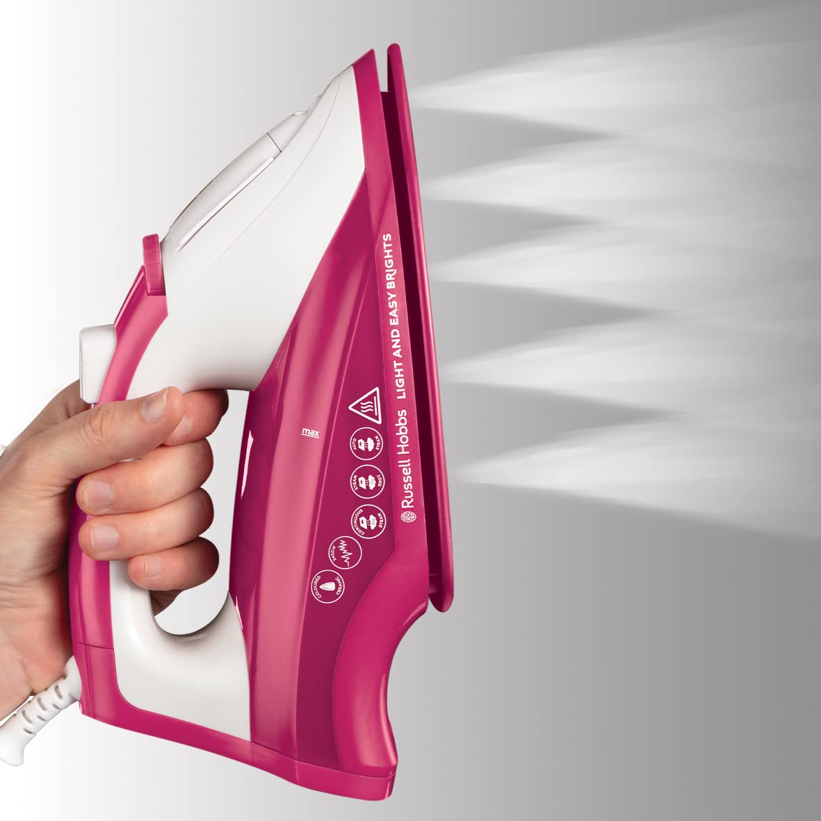 Russell Hobbs Light & Easy Brights Berry Steam Iron, Fabric Softening Infused Ceramic Soleplate. 2x smoother glide, 2x durability, 240ml Water Tank, 115g Steam Shot, 35g Continuous Steam, 2400W, 26480