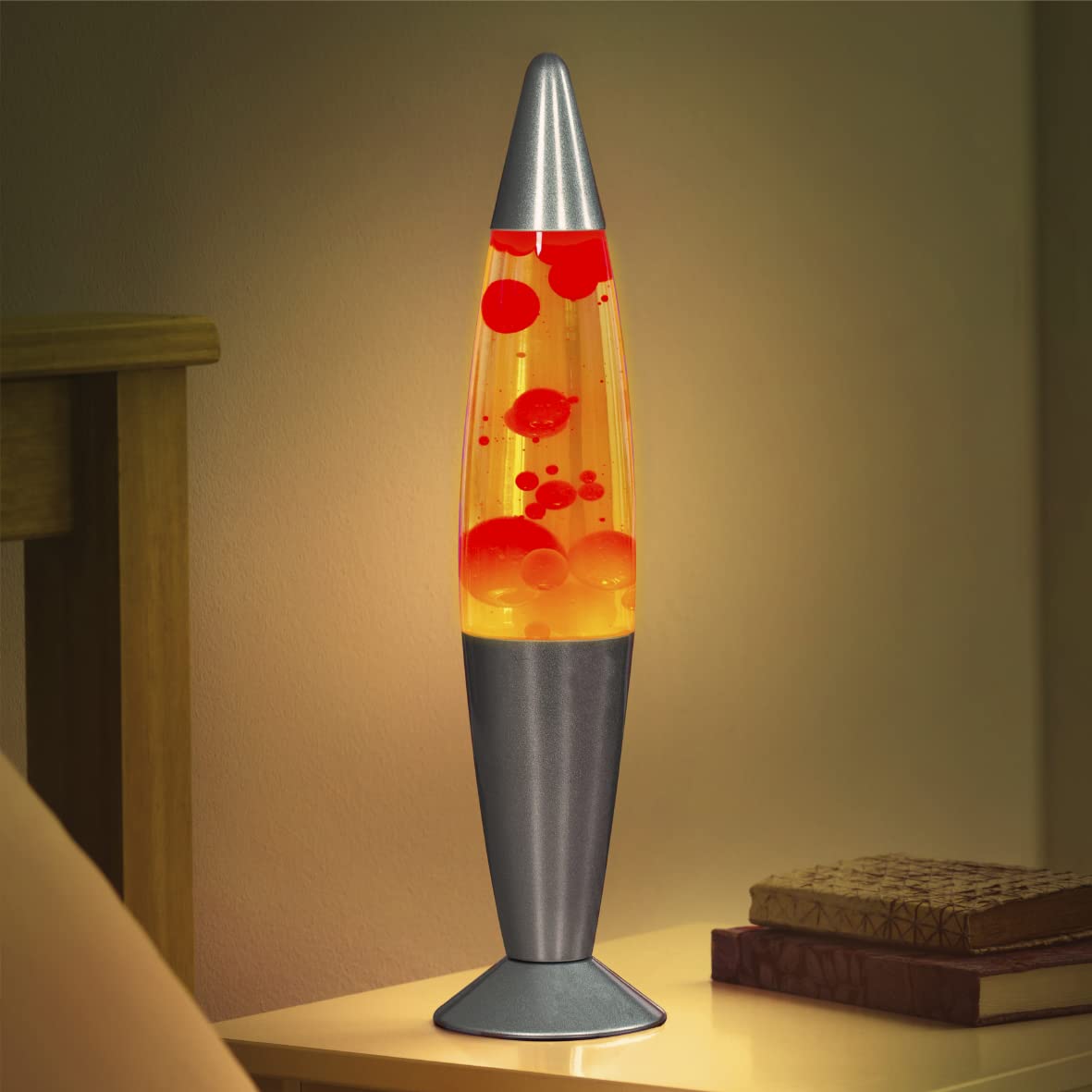 Global Gizmos 48850 16" Red & Yellow Lava Lamp / Silver Base / Retro Nostalgia / Relaxing Mood Light / Decorative Illumination Yellow Liquid & Red Lava