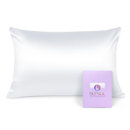 OLESILK 100% Silk Pillowcase for Hair and Skin, Both Sides 16 Momme Real Natural Mulberry Silk, with Hidden Zipper and Gift Box, 1pc, White, 50x75cm