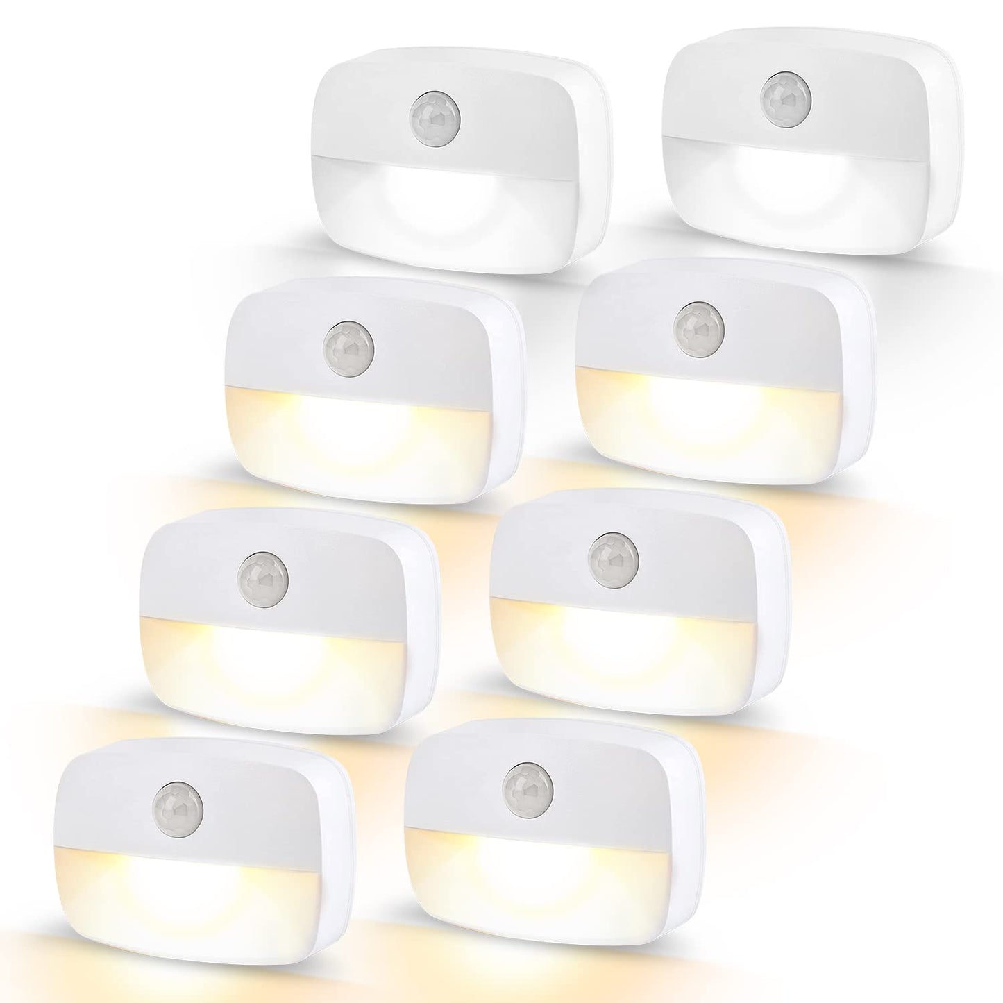 Night Light, Motion Sensor Lights Indoor, [8 Pack] Stick On Night Light by Battery Powered, night lights for adults, Automatic ON/Off Light for Stair, Hallway, Closet, Kitchen,Cupboard,Children's Room B-8-Pack-Warm White