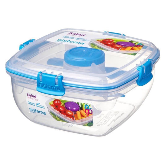 Sistema Salad TO GO | Lunch Box with Individual Compartments, Travel Cutlery & Dressing Pot| 1.1L | BPA-Free | Assorted Colours 1.1 L