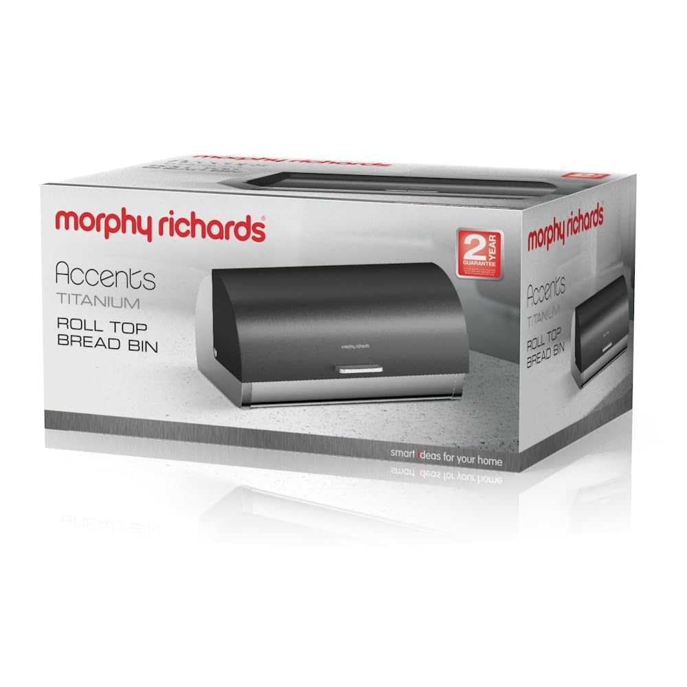 Morphy Richards 974007 Accents Roll Top Bread Bin, Stainless Steel, Titanium, Matt Titanium