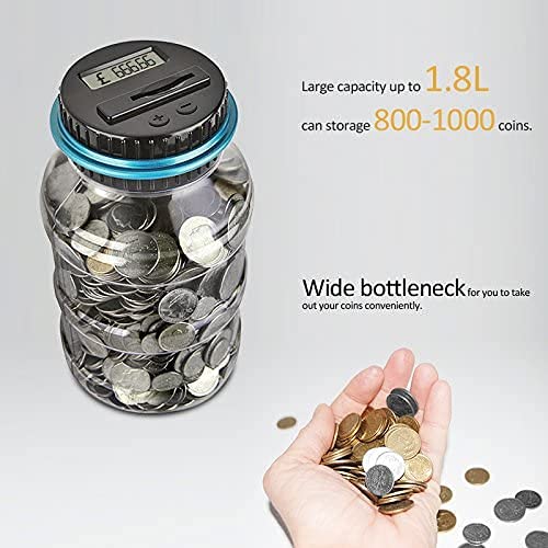 AOZBZ Digital Coin Bank, 1.8L Electronic Money Bank Automatic Counting Jar Box for Kids and Adult , Piggy Bank Coin Bank Money Coin Saving Pot Container with LCD Display for Girls Boys Kids