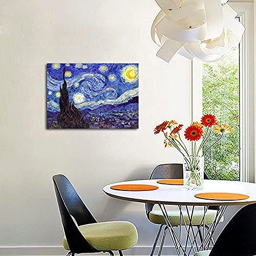 Wieco Art Starry Night Abstract Canvas Prints Wall Art of Van Gogh Famous Artwork Modern Gallery Wrapped Classic Sky Star Pictures Artwork for Living Room Home Office Decorations 28x20inch(70x50cm)