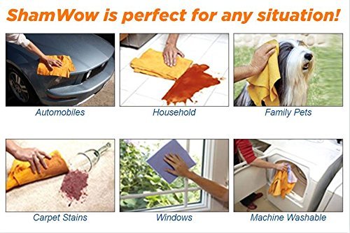 The Original Shamwow - Super Absorbent Multi-Purpose Cleaning Shammy Chamois Towel Cloth - Holds 10X its Weight in Liquid - Machine Washable - Will Not Scratch (2 Pack, Large Orange) 2 Pack