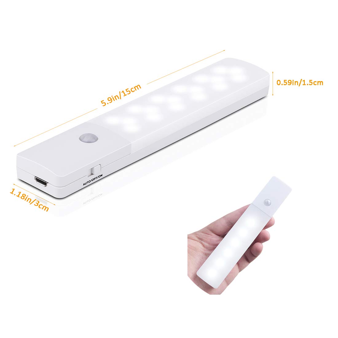 Motion Sensor Light, 18 LED Automatic Night Light Rechargeable Indoor Super Long Battery Life Removable Magnetic Strip for Closet, Cabinet, Stairs, Drawer, Pantry, Cupboard, Wardrobe(1 Pack) 1 Pack