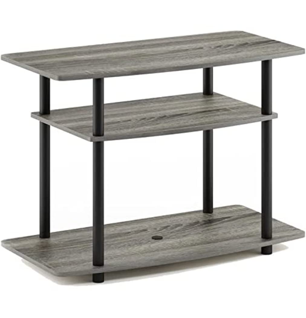 Furinno No Tools 3-Tier Entertainment Center Stand, TV Stands, TV Unit, TV Shelf, French Oak/Black Round Tube