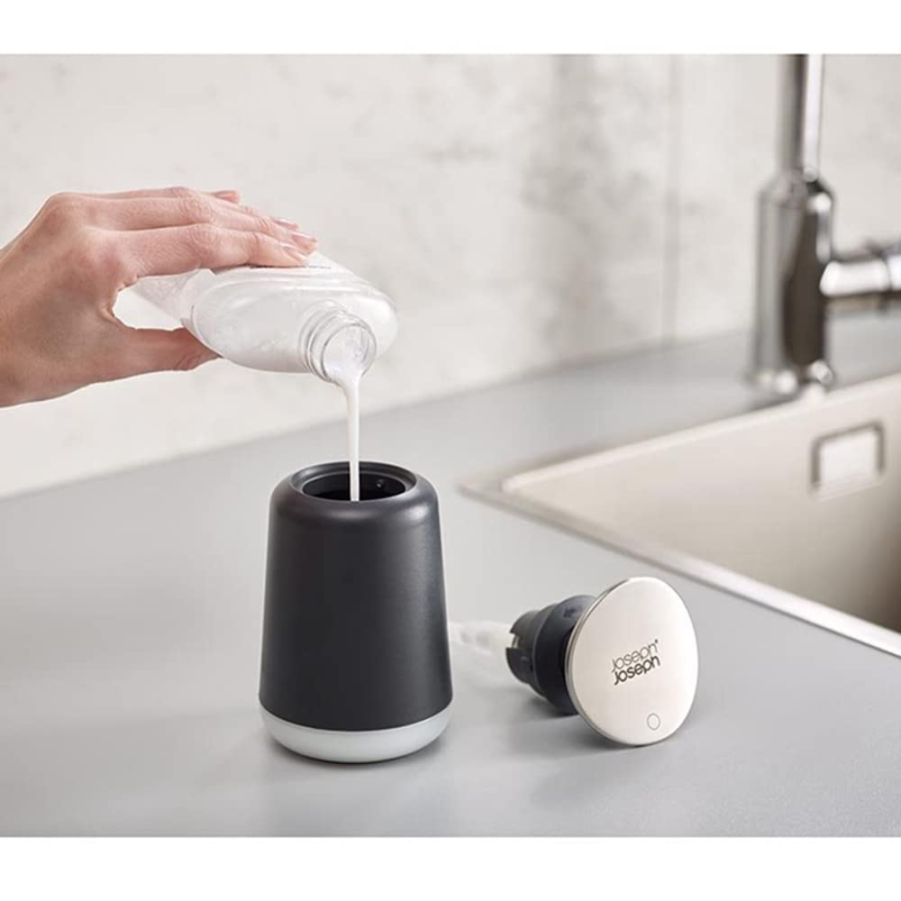 Joseph Joseph Presto Hygienic Bathroom Soap pump dispenser, refillable – Grey/ Stainless Steel