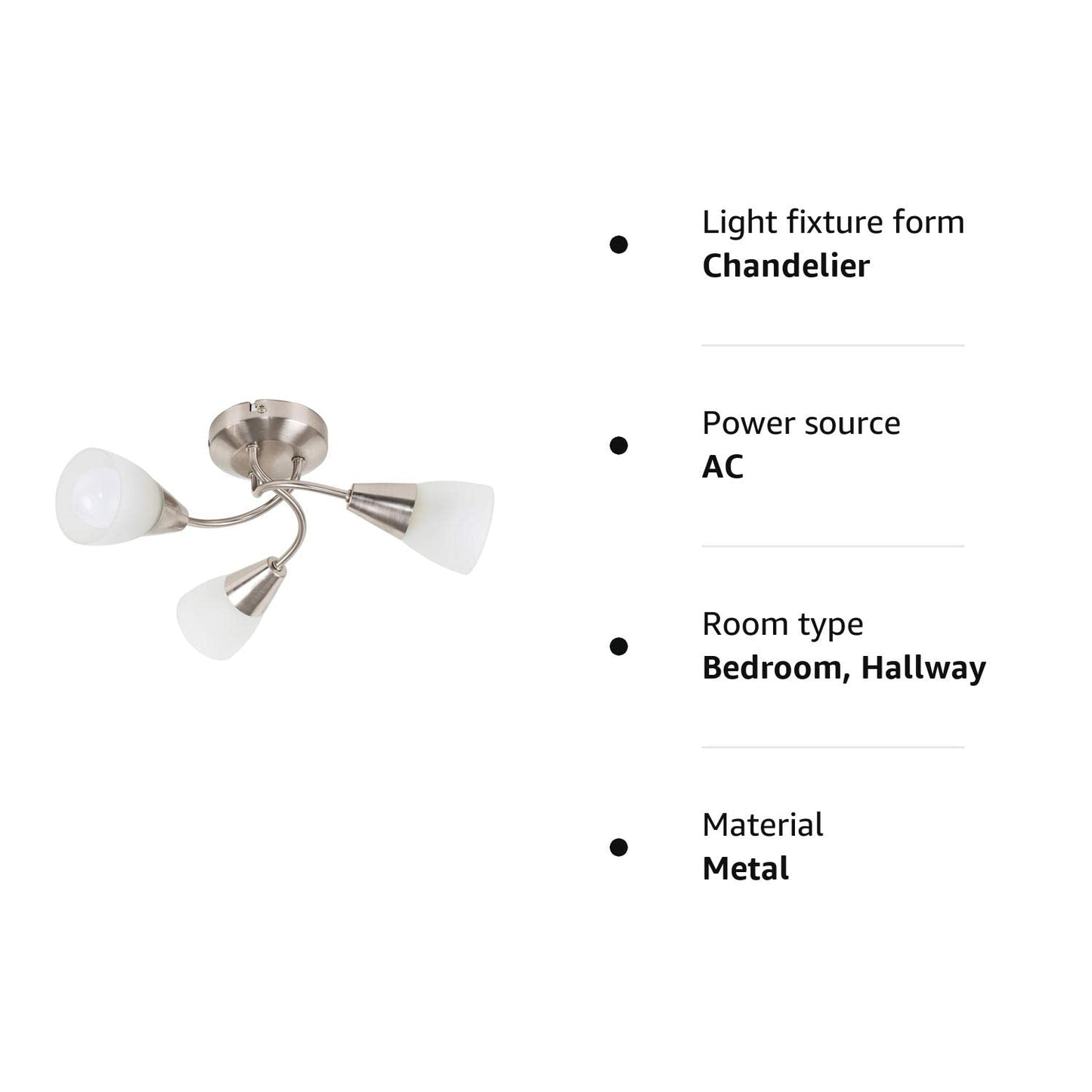 MiniSun Modern 3 Way Brushed Chrome Ceiling Light Fitting with Frosted Glass Shades Ricardo