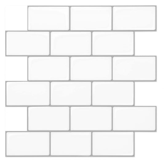 Art3d 12"x12" Stick on Tiles, Peel and Stick Subway Tile Backsplash, Shiny White Self-Adhesive Wall Tiles for Kitchen and Bathroom (10-Pack) Warm Shiny White