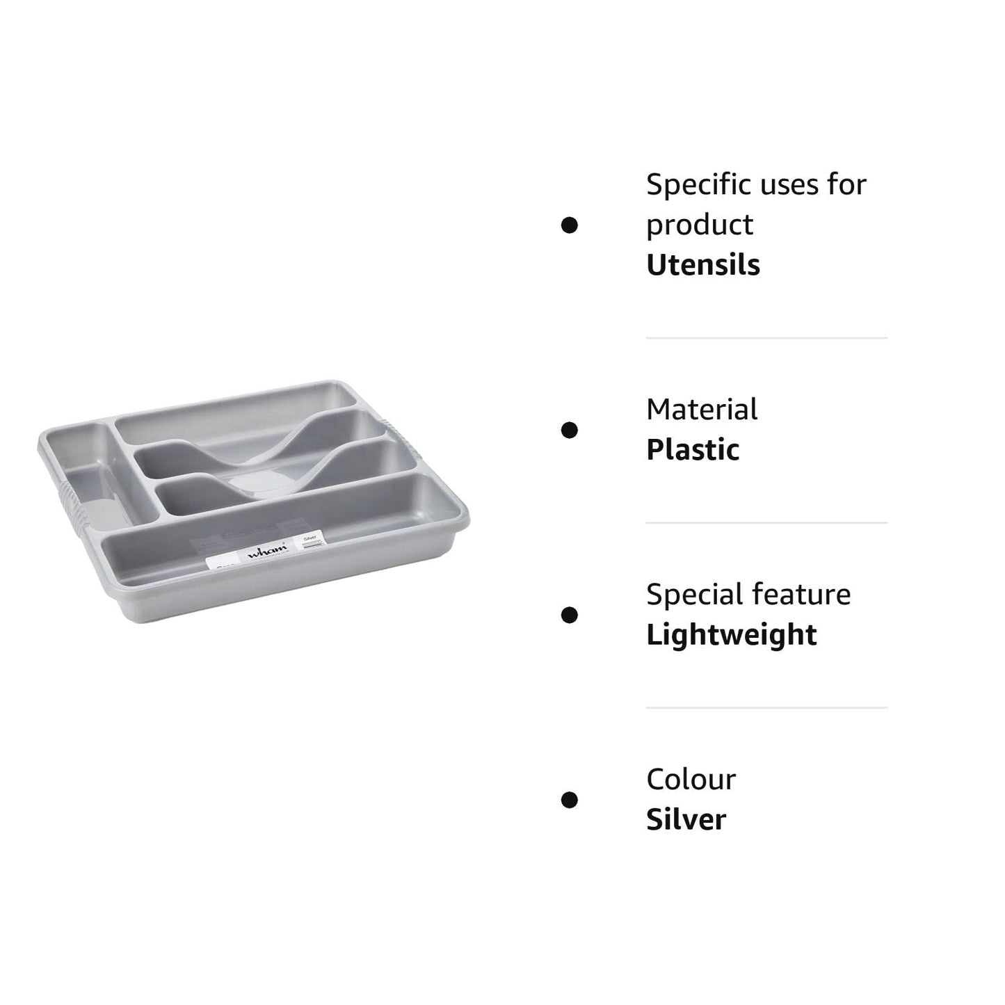 Wham Silver 5 Compartment Plastic Cutlery Holder Tray Drawer Organiser Rack