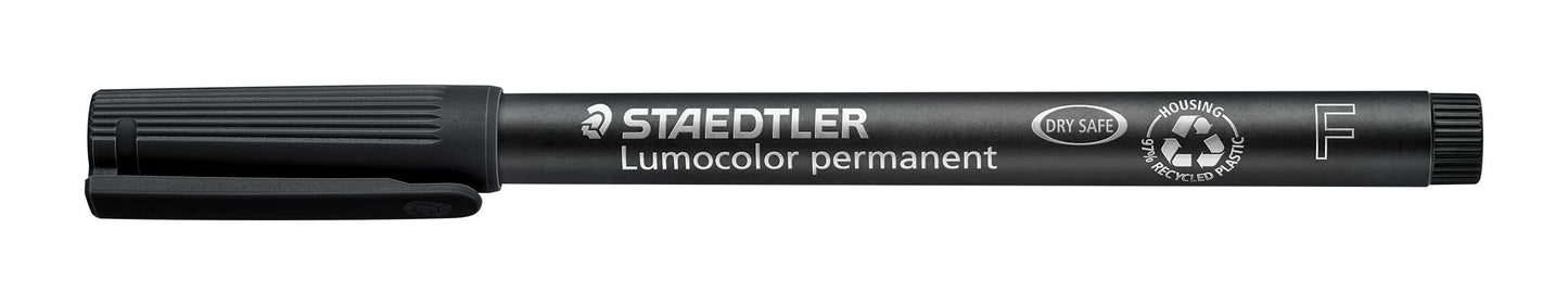 STAEDTLER 318-9 Lumocolor Permanent Pen, Fine Line Width, 0.6mm - Black (Box of 10) Box of 10 Fine Tip