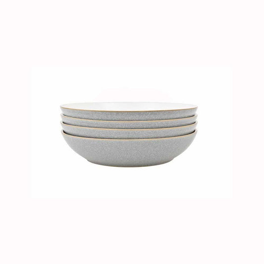 Denby - Elements Light Grey Pasta Bowls Set of 4 - Dishwasher Microwave Safe Crockery 1050ml 22cm - Pale Grey, White Ceramic Stoneware Tableware - Chip & Crack Resistant Pasta Bowl