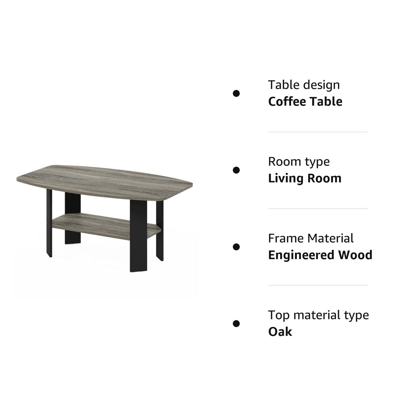 Furinno Simple Design Coffee Table, Side Table, French Oak/Black