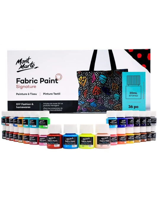 MONT MARTE Fabric Paint Set – 36 Pieces x 20ml – Permanent Textile Paints – Brilliant Colours for Clothing, Bags and All Fabrics 36 Colours