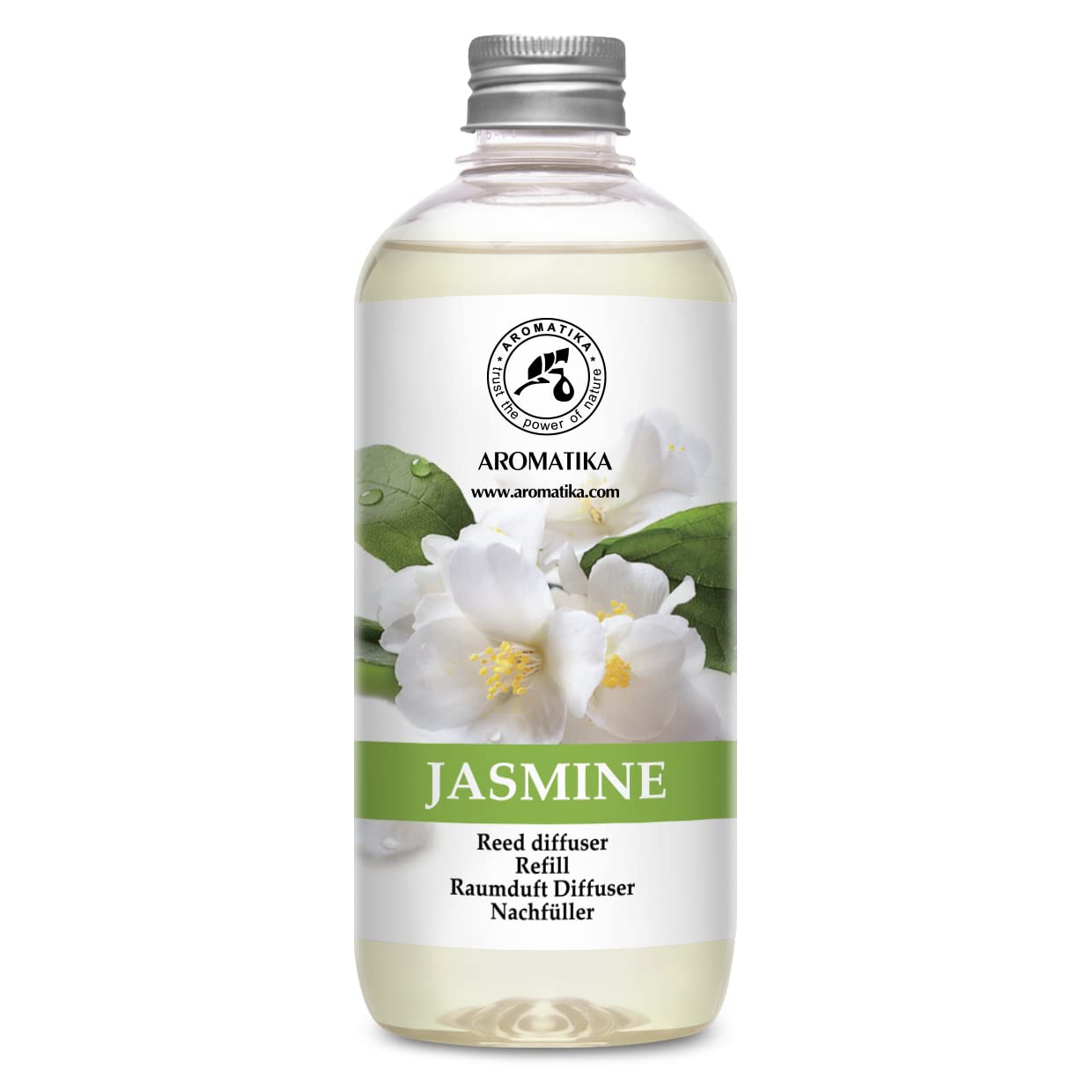 Jasmine Diffuser Refill w/Natural Essential Jasmine Oil 500ml - Best for Aromatherapy - Intensive - Fresh & Long Lasting Fragrance - Scented Reed Diffuser - Great Room Air Fresheners 500ml (Pack of 1)