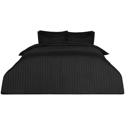 Dreamscene Beautiful Satin Stripe Quilt Duvet Cover with Pillow Case Bedding Set, Black, Double