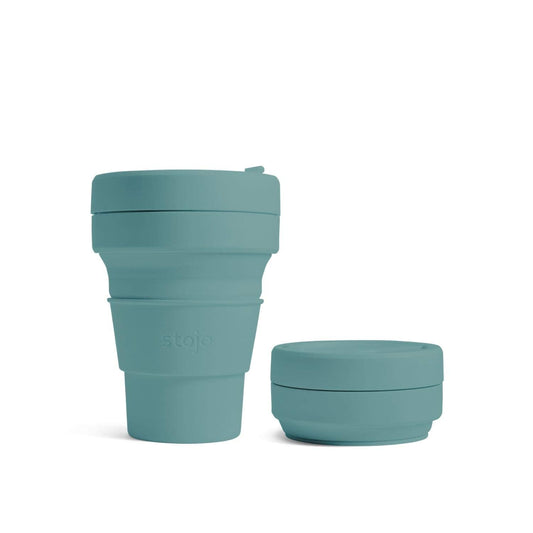 STOJO On-The-Go Collapsible Coffee Cup with Lid - 12oz / 355ml - Reusable & Foldable Silicone Travel Mug - Portable, Pocket Size - Dishwasher Safe - Eucalyptus