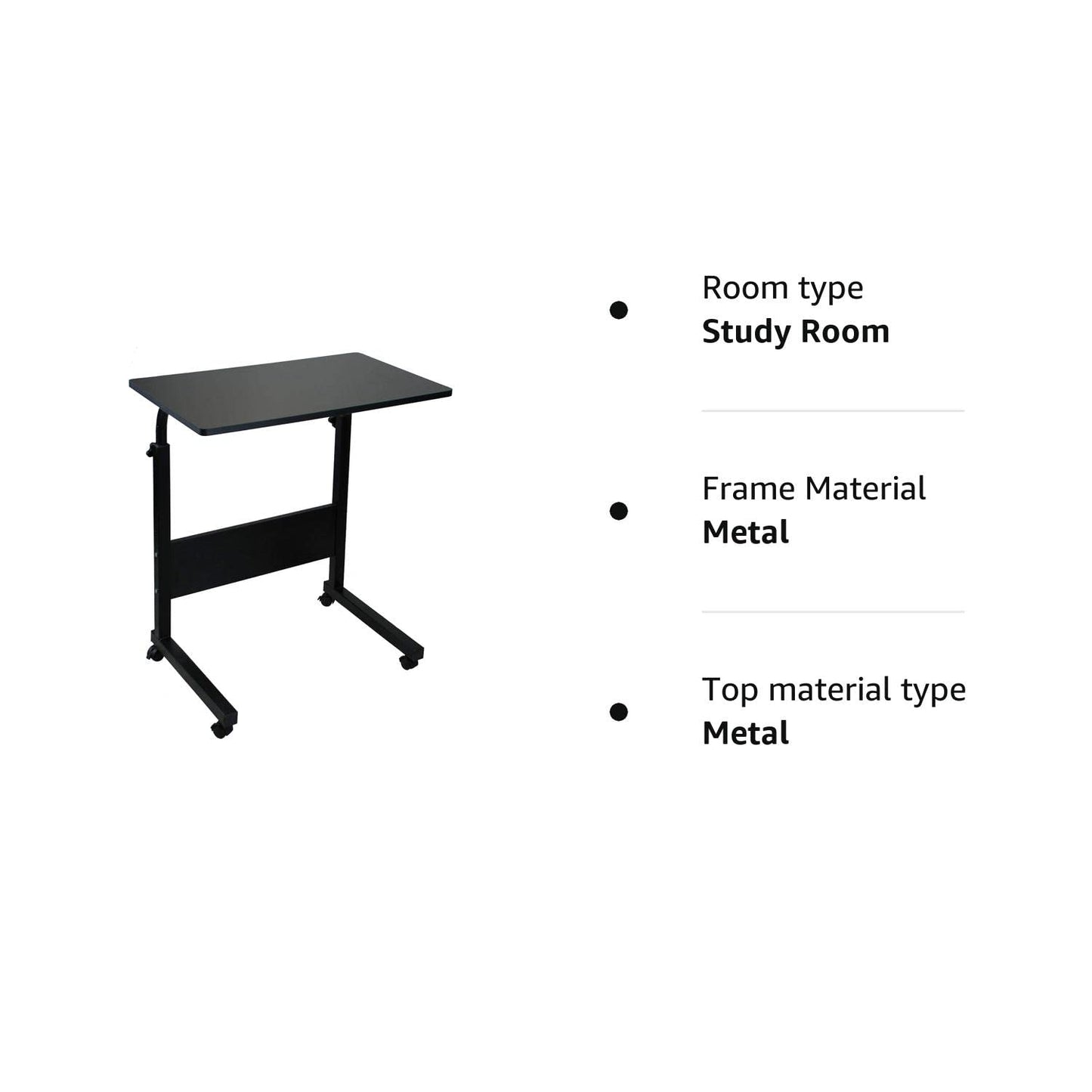 simpahome Height Adjustable Mobile Table Workstation Laptop Overbed Multi Table with Metal Frame & Rolling Castors - Black