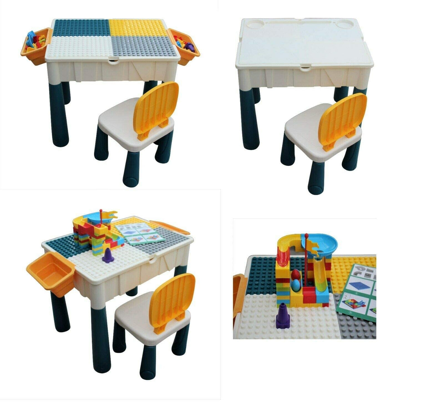 HH Home Hut Kids Building Block Table and Chair with Storage - Activity Desk and Chair Set for Toddlers, Children's Activity & Building Block Table, Chair and Table Set for Children 2 - 4 Years