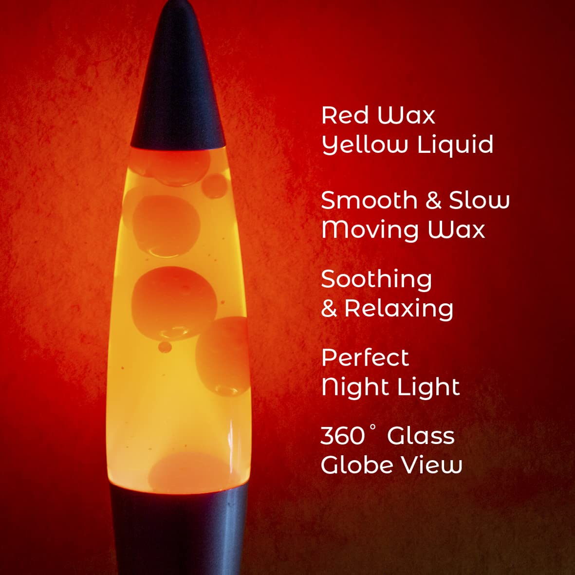 Global Gizmos 48850 16" Red & Yellow Lava Lamp / Silver Base / Retro Nostalgia / Relaxing Mood Light / Decorative Illumination Yellow Liquid & Red Lava