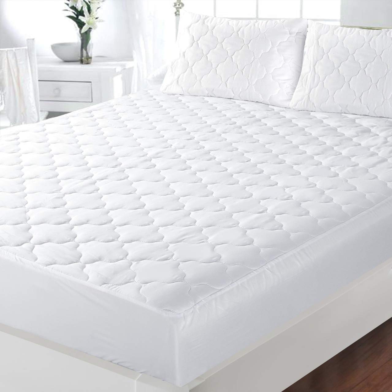 ZNR® Triple Filled Quilted Mattress Protector | King Size Mattress Toppers | 40 CM Extra Deep Skirt | Fitted Sheet Style Bed Cover | Hypoallergenic | Dust Mite Proof | Breathable | Noiseless…