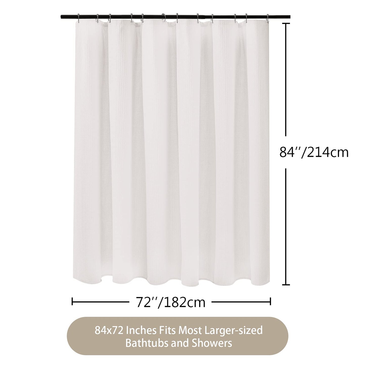 VANZAVANZU Shower Curtain for Bathroom with Metal Hooks Waffle Fabric Shower Curtain Heavy Duty Bath Curtain for Wet Room Bathtub Shower Stall, Weighted Hem, Water Resistant - 182 x 214cm (White) Waffle - White 182 x 214cm (WxH)