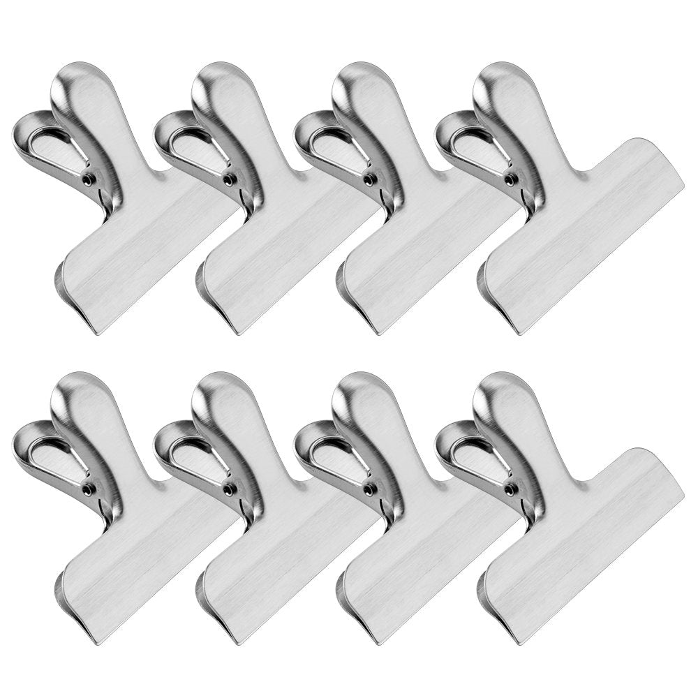 Morsler 8 Packs Chip Clips, 3-inch Wide Stainless Steel Heavy-Duty Food Bag Clip for Air Tight Seal Grips on Food Bags, Office Kitchen Home Usage Style 1