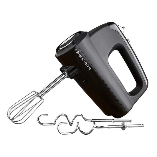 Russell Hobbs Desire Electric Hand Mixer with 5 speeds & turbo setting, 2 chrome plated beaters & 2 chrome plated dough hooks inc, all dishwasher safe, Easy release button, 350W, 24672 Matte Black Desire Electric Hand Whisk and Dough Mixer Single