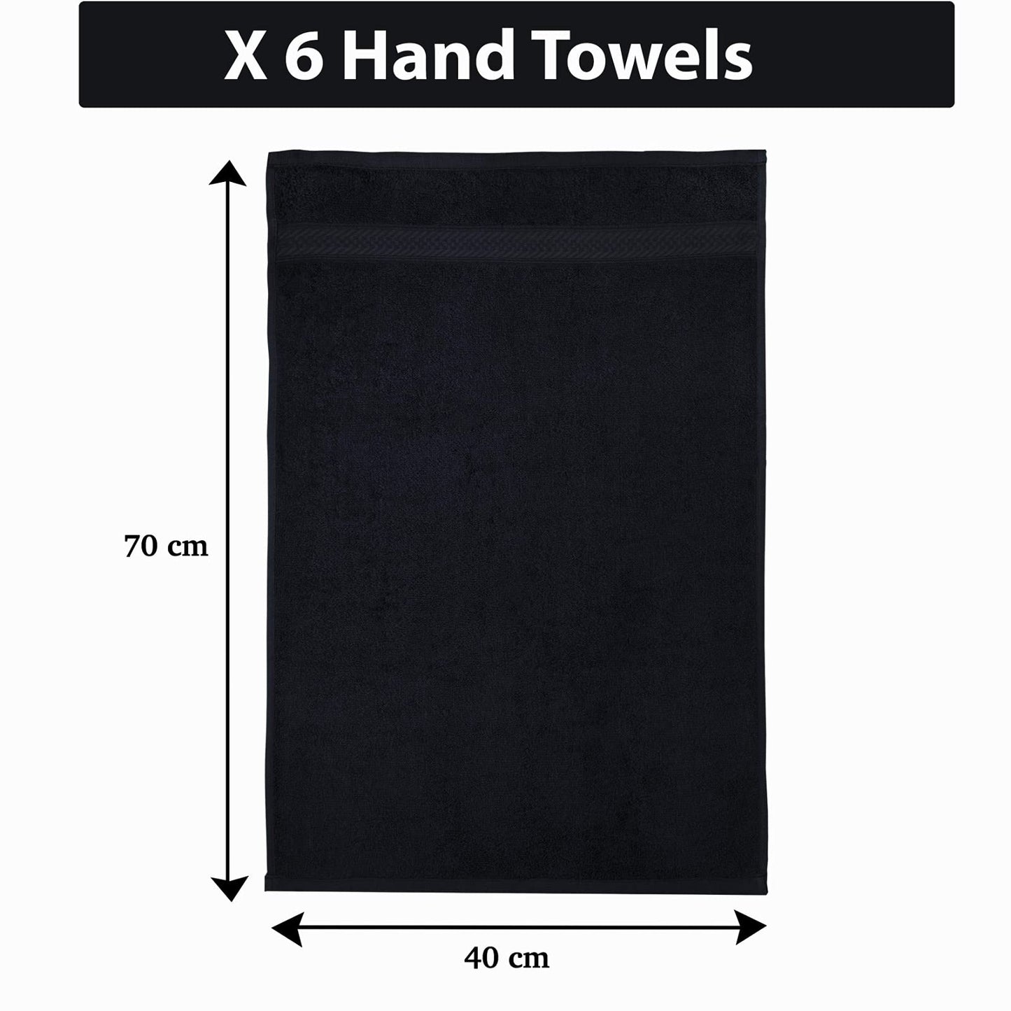 IBIMZA Hand Towel - Soft & Super Absorbent Black Hand Towels for bathroom, Ring Spun Quick Dry Egyptian Cotton Hand Towel Set of 6 Bathroom Hand Towels Black - (40 x 70 cm)