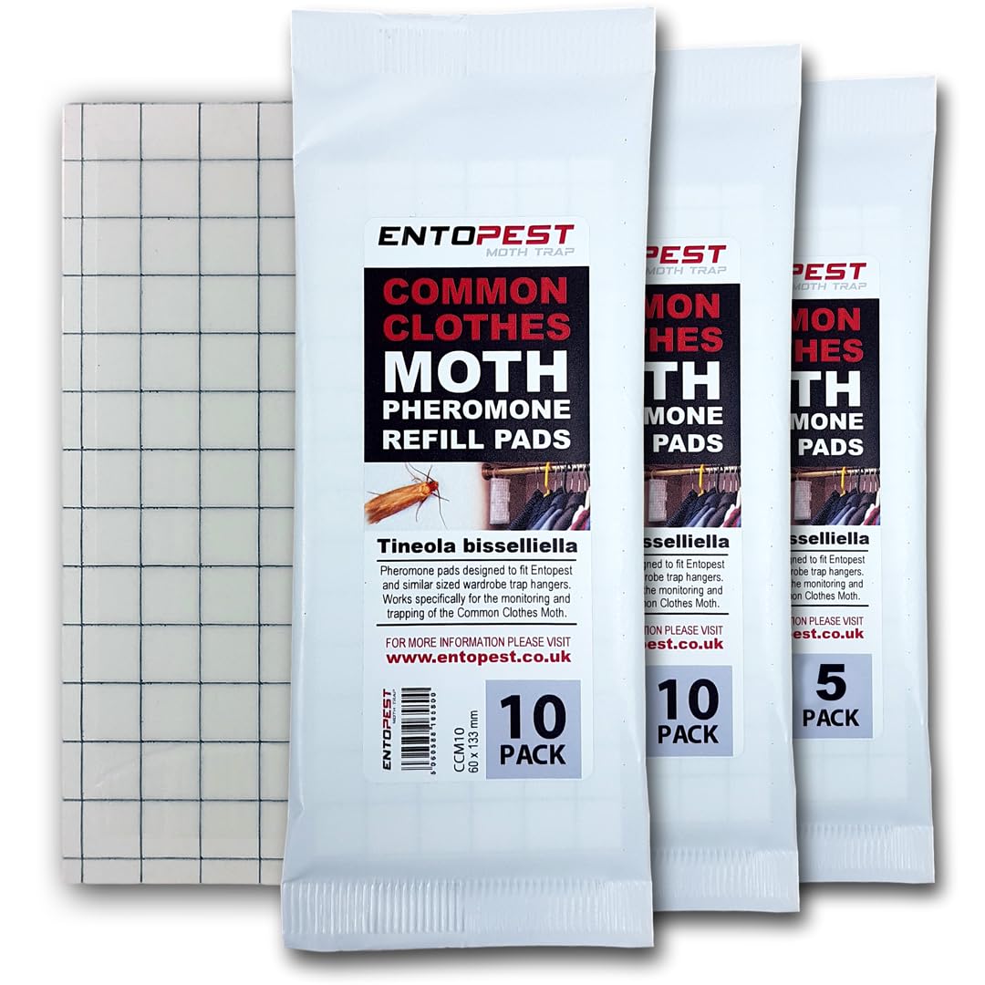 Entopest 25 Pack Pheromone Pads for Common Clothes Moth - Replacement Refill for Room & Wardrobe Hanger Control Traps (Tineola bisselliella)… 1 count (Pack of 25)