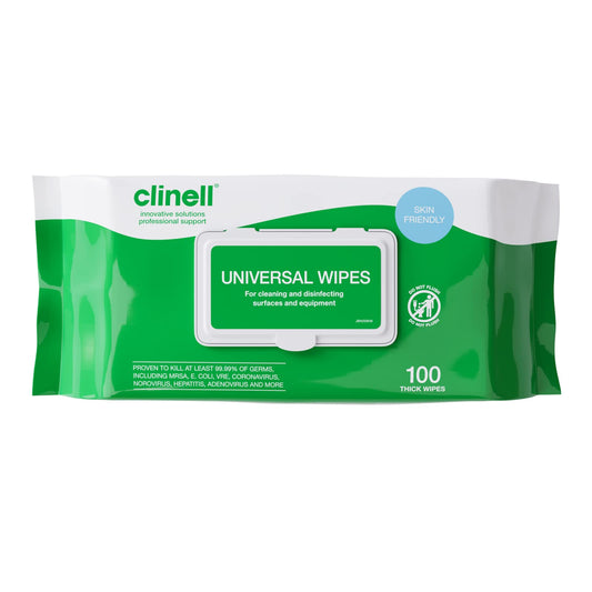 Clinell Universal Cleaning and Disinfectant Wipes for Surfaces - Pack of 100 Thick Wipes - Multi Purpose Wipes, Kills 99.99% of Germs, Quick Action - 255mm x 175mm 1 Pack (100 Wipes) Disinfectant Wipes, Pack of 100