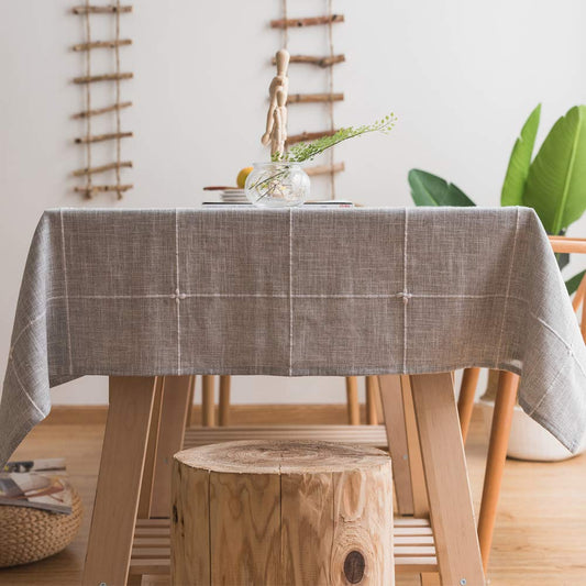 Plenmor Heavy Duty Cotton Linen Tablecloth for Rectangular Tables Solid Embroidery Lattice Table Cloth for Kitchen Dinning Tabletop Decoration (135x220 cm, Grey) 135x220 cm Gray