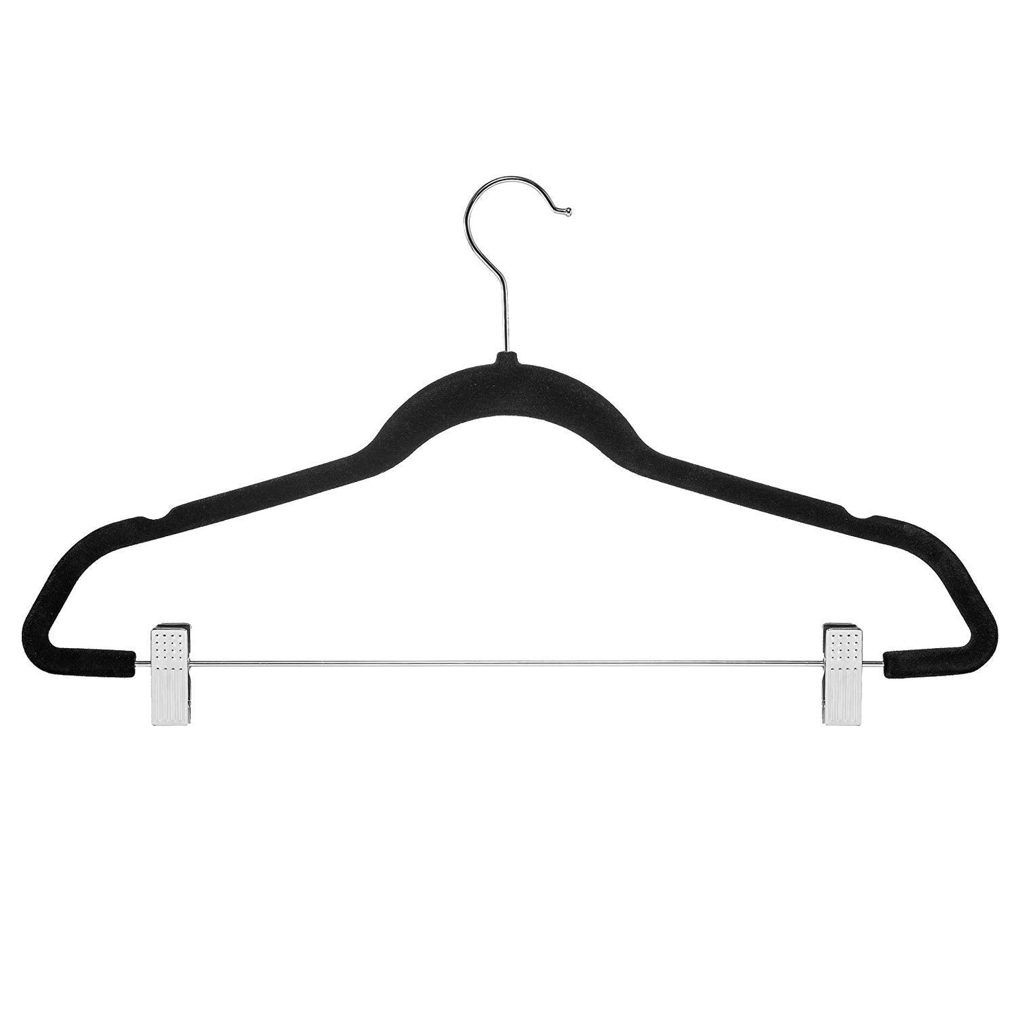 ZOBER Skirt and Trouser Hangers with Clips - 20-Pack of Velvet, Adjustable, Non-Slip Skirt Hangers w/ 360 Degree Swivel Hook - Premium, Space-Saving Clothes Hangers for Trousers and Suits - Black