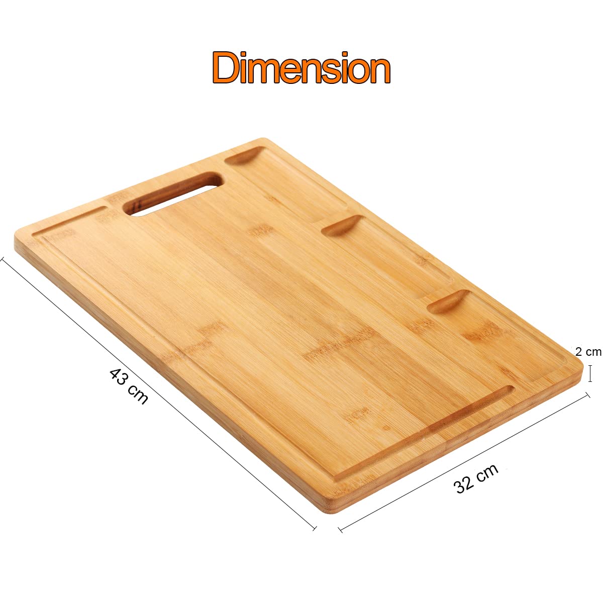 NIUXX Organic Bamboo Cutting Board for Kitchen, Reversible Chopping Board with 3 Built-in Compartments and Juice Grooves, Large Chopping Tray 43 x 32 x 2 cm, Meats Vegetable Bread Fruits Board L (43 x 32 x 2 cm)