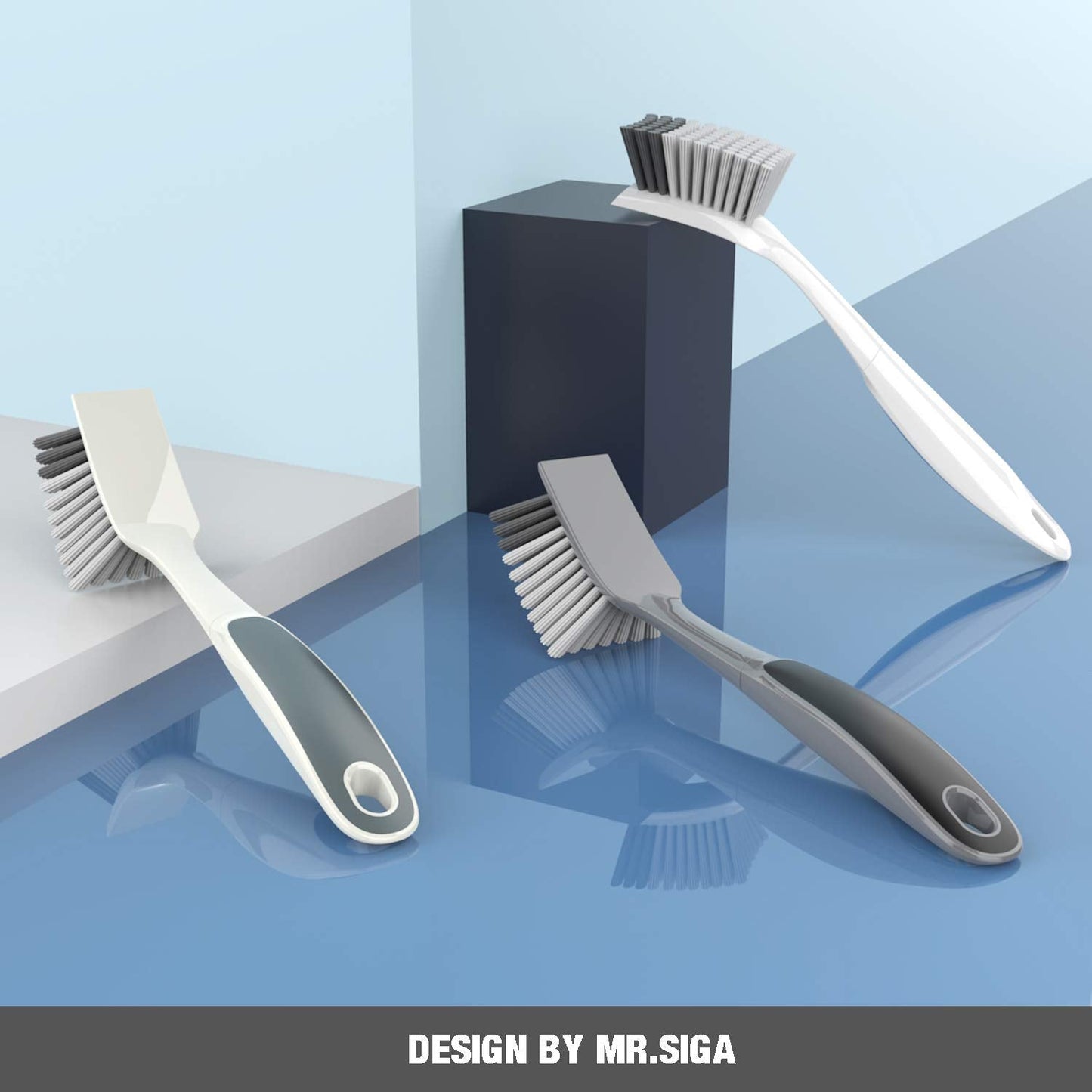 MR.SIGA Dish Brush with Non Slip Handle Built-in Scraper, Scrub Brush for Pans, Pots, Kitchen Sink Cleaning, 2 Pack