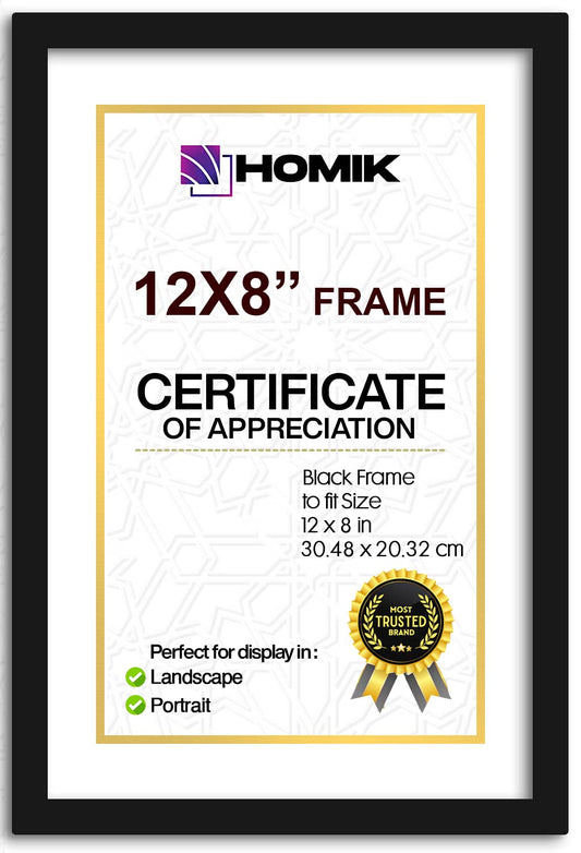 HOMIK 12 x 8 inch Picture Photo Frame | Picture Display Frame with Acrylic Safety Glass Photo Frame - Home Décor Photo Frame |Ideal For Gifting and Wall Hanging - Black