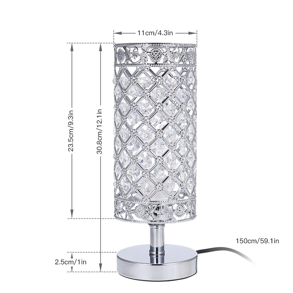 Tomshine Crystal Bedside Table Lamp Sliver Bedroom Nightstand Light Modern E27 Lamp for Living Room,Guest Room,Dresser Table Decoration