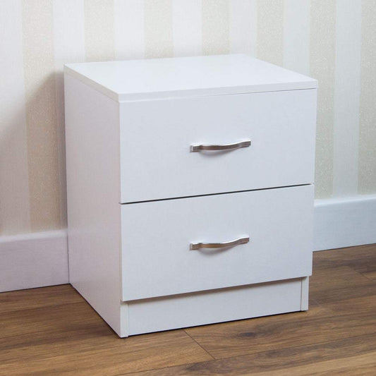 Vida Designs White Bedside Cabinet, 2 Drawer With Metal Handles & Runners, Unique Anti-Bowing Drawer Support, Riano Bedroom Furniture