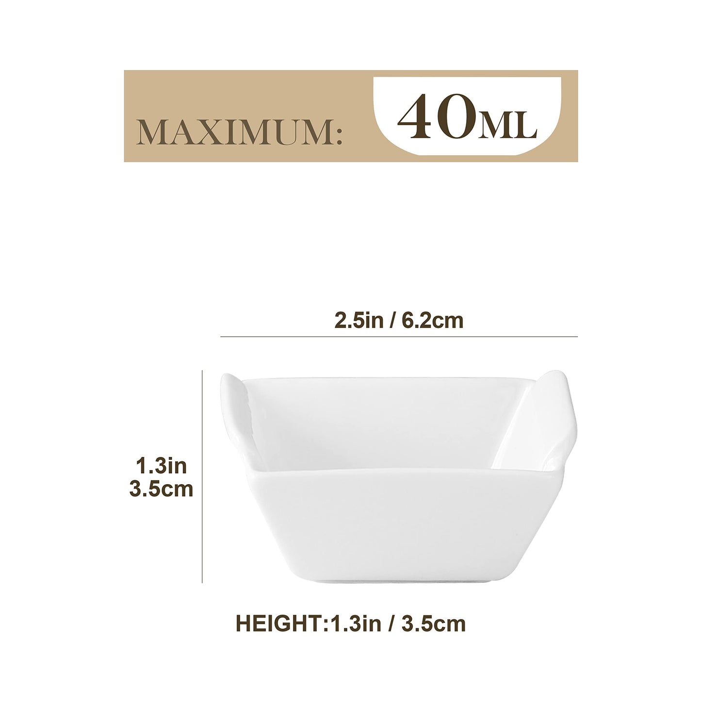 MALACASA Ramekins Set of 12, 40ML Porcelain White Dipping Bowls Mini Creme Brulee Ramekins Soufflé Dishes Baking Dish for Serving Dip, Custard, Ice Cream, Oven Safe Set of 12 - 40ML, 6.2 x 6 x 3cm White-m