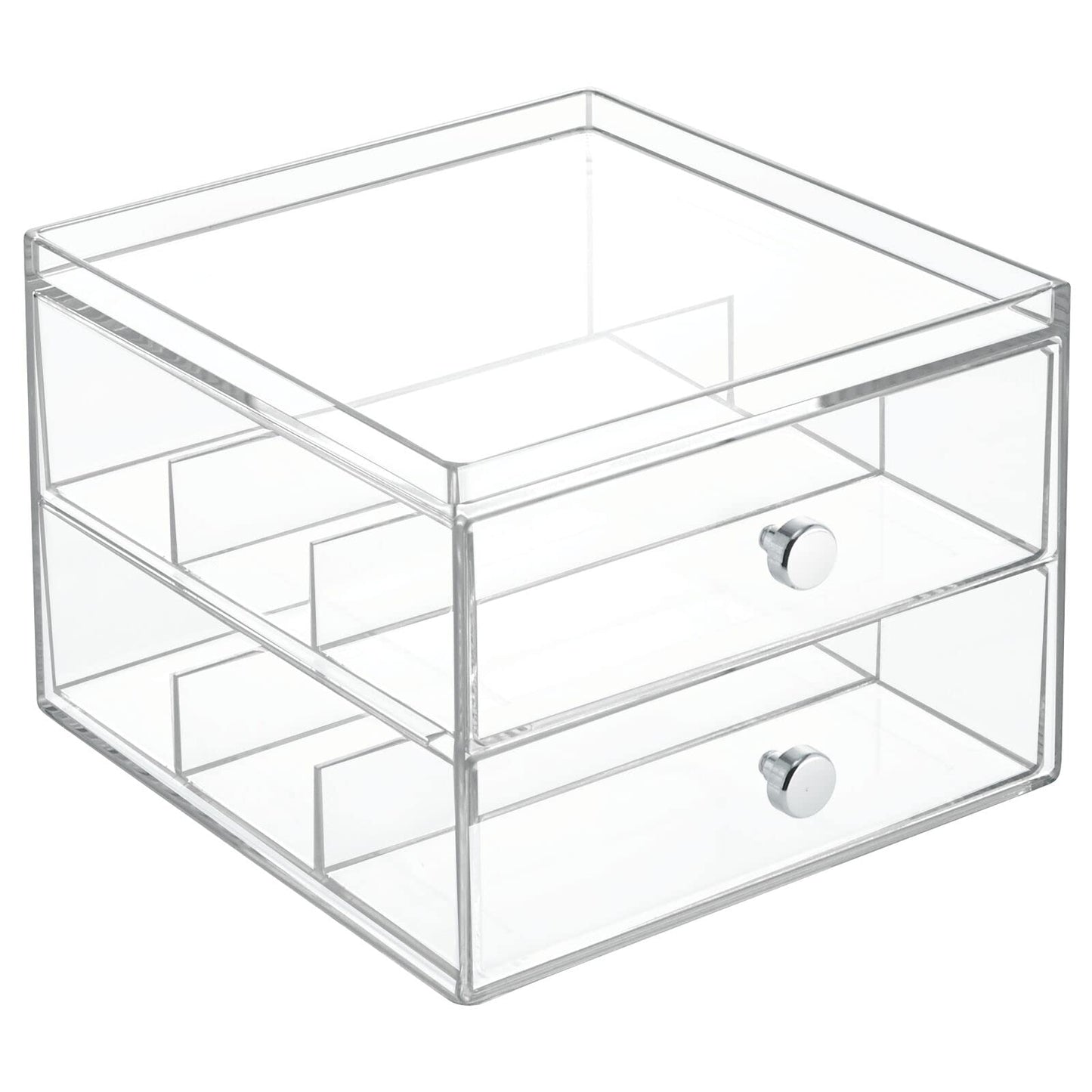 mDesign Glasses Display Case — Eyeglasses Storage Box with 2 Divided Drawers — Spectacle Storage Unit Clear