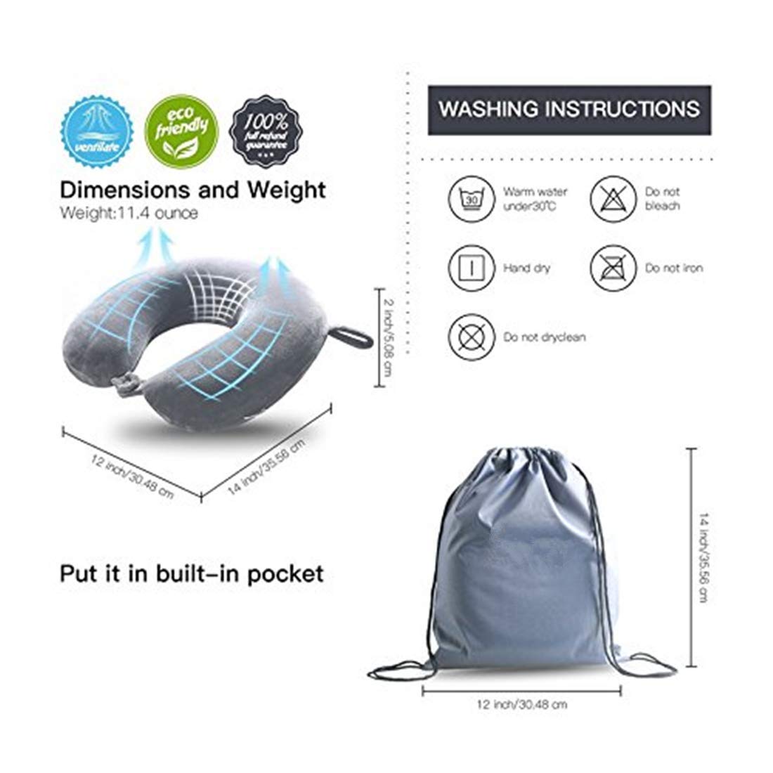 life hall Travel Pillow - Memory Foam Neck Pillow Support Pillow,Luxury Compact & Lightweight Quick Pack for Camping,Sleeping Rest Cushion (Gray) Gray