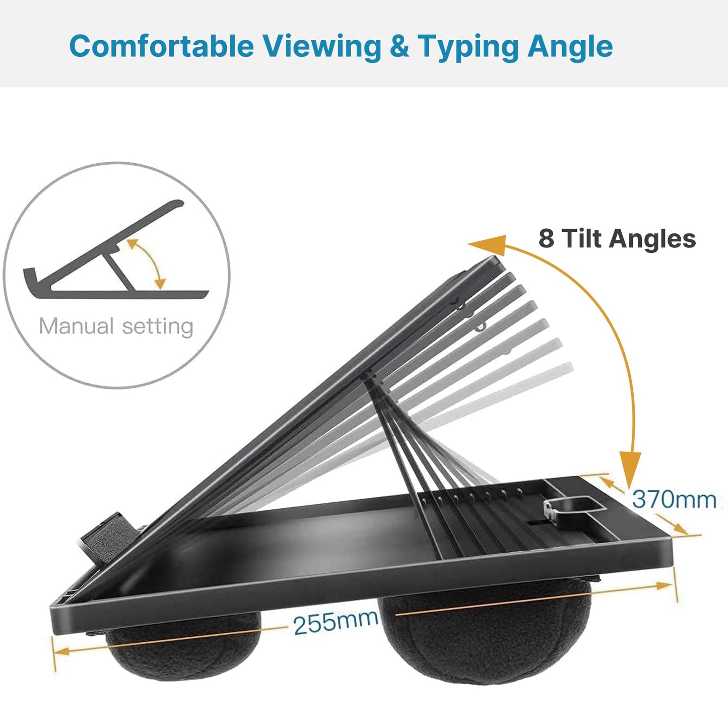 HUANUO Lap Desk, Laptop Tray, Lapdesk with Cushion- Adjustable with 8 Angles, For Notebook, Tablet, Laptop Stand for Desk, Fit up to 15,6", Portable Tray Desk & Suitable for Travel, Work, Home