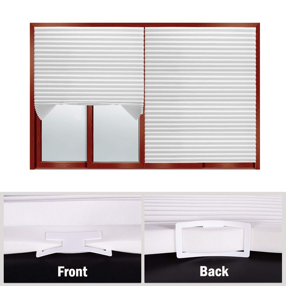 KELIXU 2 Pack Pleated Fabric Blind Light Filtering Shade Instant Stick on Blinds for Window Privacy Protection, Quick Fix and Easy to Install, with 4 Clips (90CMx180CM - 2 PACK, White) 90 CM X 180 CM (2 Pack) White - Light Filtering