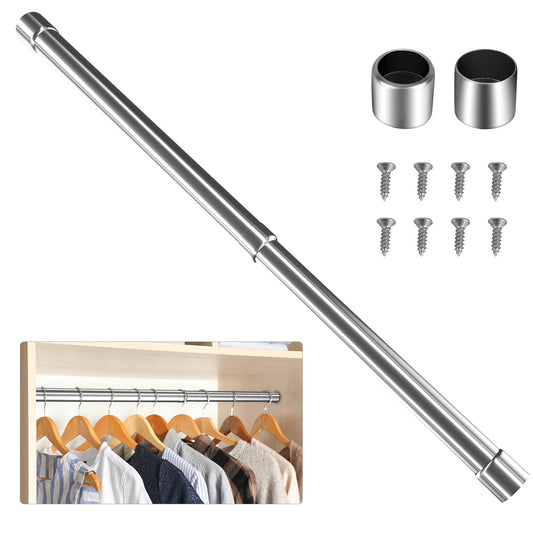 WAENLIR 60cm-100cm Extendable Stainless Steel Wardrobe Rail, Adjustable Clothes Rail Pole With End Sockets. 60-100CM