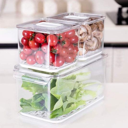 SANNO Fruit Vegetable Fresh Storage Containers Produce Saver FreshWorks Produce - Stackable Refrigerator Kitchen Organizer Keeper, Food Storage Container Bin Keep - Set of 3 1700ml*2+5700ml