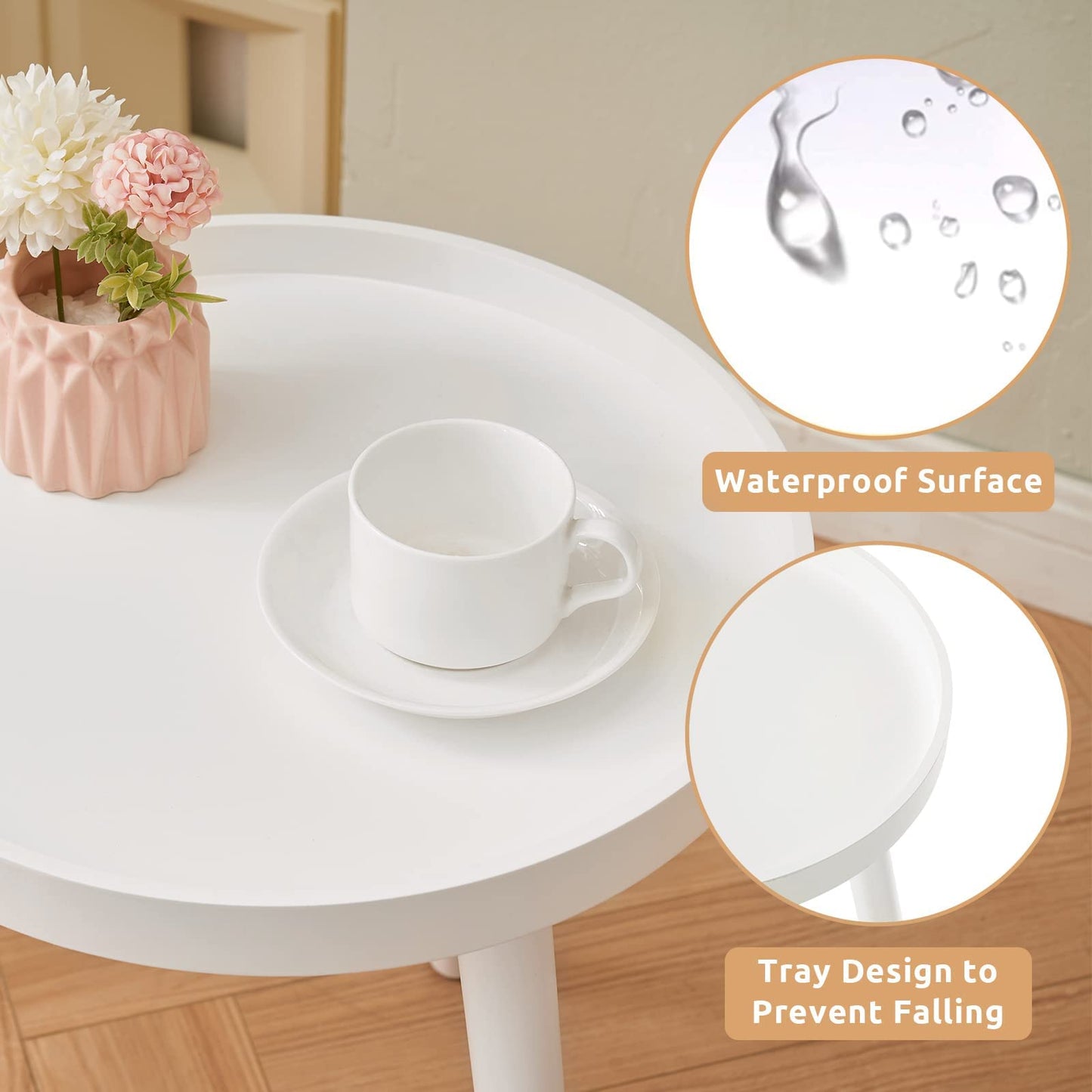 APICIZON White Side Table, Modern Coffee Tray End Table for Bedroom, Living room, Bedside Table Nightstand for Small Space, 38 x 45 cm