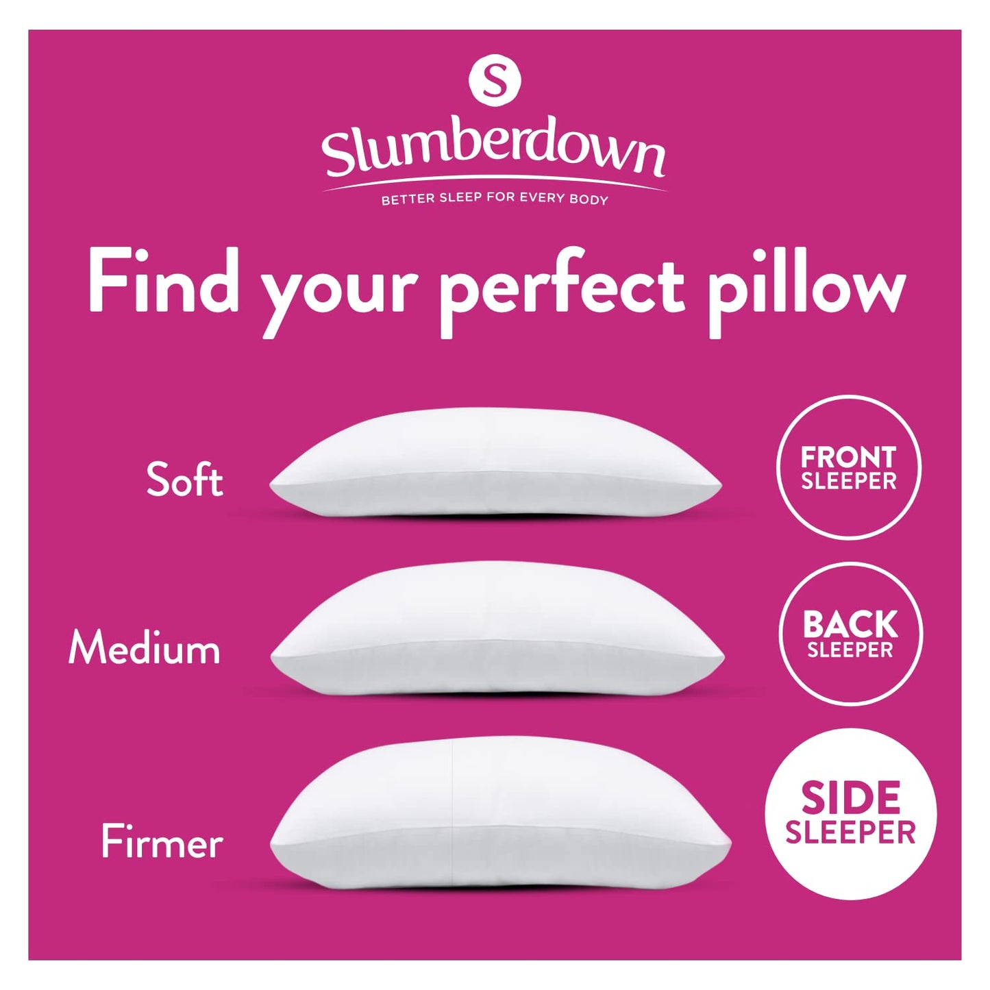 Slumberdown Cosy Nights Pillows 4 Pack - Firm Support Side Sleeper Pillows for Neck and Shoulder Pain Relief - Supportive, Hypoallergenic, UK Standard Size (48cm x 74cm) 4 Count (Pack of 1)