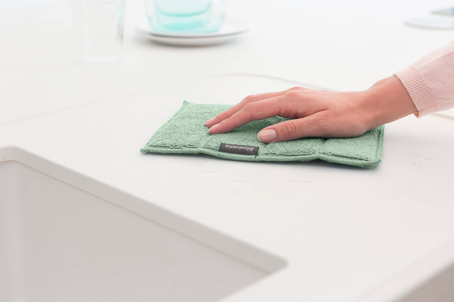 Brabantia - Sinkside Microfibre Cleaning Pads - Sponge & Microfibre - Machine Washable - Absorbs 7 Times its Own Weight - for Cleaning Dishes, Counters & Mirrors - Set of 3 - Jade Green