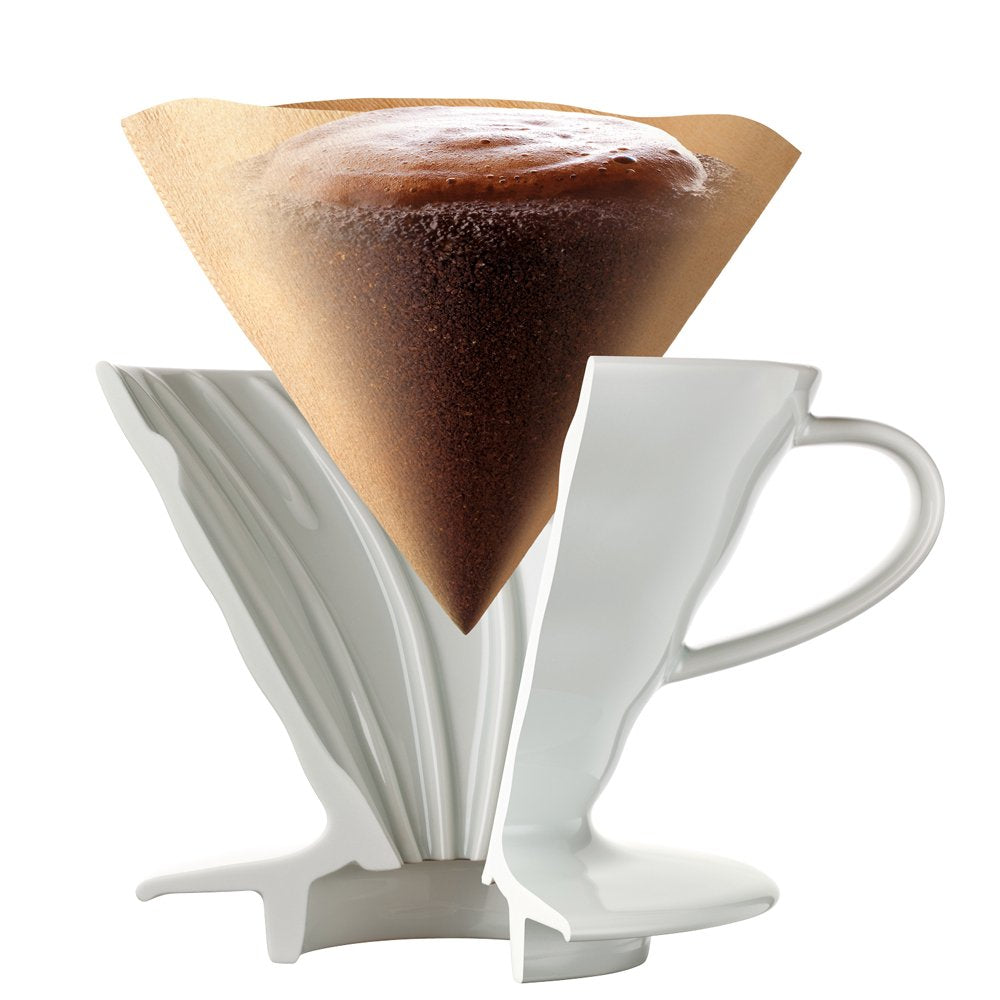 Hario V60 Ceramic V-Shaped Cone Coffee Dripper with Heat Retention,300 Millilitres, White, Size 02, 2 Size 02 A